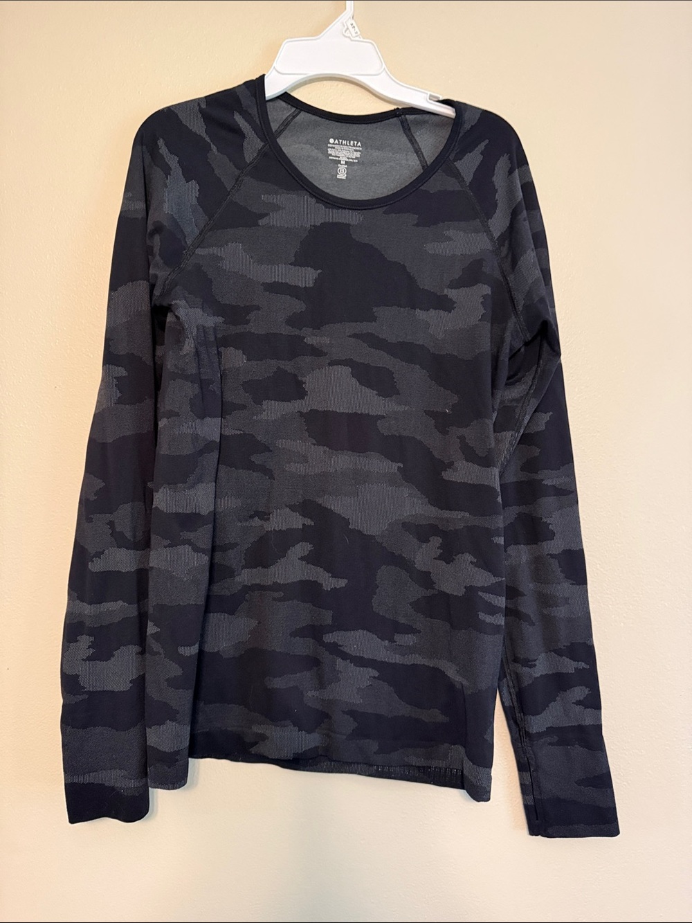 Athleta Black & Charcoal Camo Performance Long Sleeve